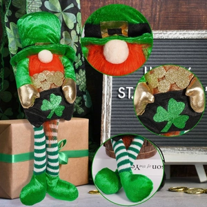 St. Patrick's Day gnome decor with green hat, orange beard and striped long legs