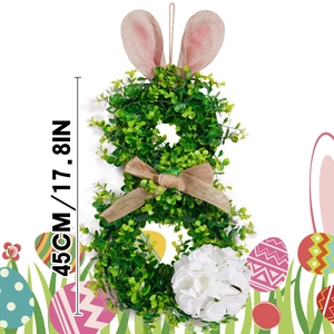 Détail de la couronne de Pâques 45cm avec oreilles de lapin lumineuses et nœud en jute