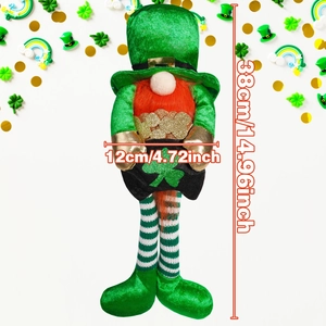 St. Patrick's Day green gnome plush with orange beard and shamrock bag, 38cm height