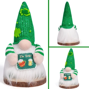 Detail view of Irish St. Patrick's Day gnome with sequins and I'm Irish sign
