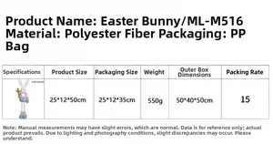 Spécifications détaillées du lapin de Pâques en peluche avec hauteur de 50 cm et polyester