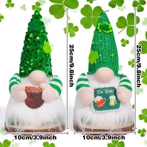 Pair of St. Patrick's Day glowing gnomes with green sequins and I'm Irish sign