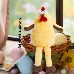 34cm plush yellow chick doll with long legs in Easter basket with colorful eggs