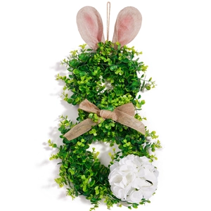 Couronne de lapin de Pâques avec LED, oreilles roses et hortensia blanc décoratif