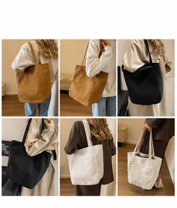 Colección de bolsos tote de lona en tres colores mostrada en rejilla para estilo y capacidad