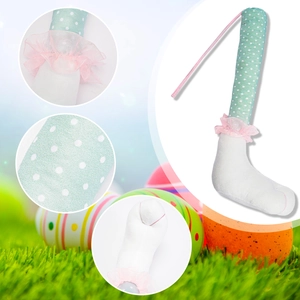 Easter plush bunny legs decoration with green polka dots and lace frill detail