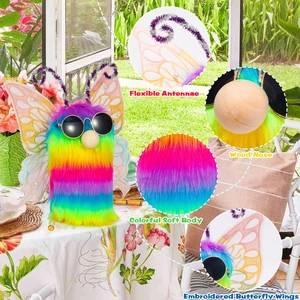 Rainbow plush butterfly doll with sunglasses and embroidered wings for holiday decoration