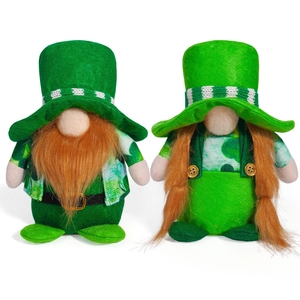 Saint Patrick's Day green gnome plush doll set with orange beards and striped hats