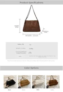 Detailed size specifications for large vintage PU leather tote with metal chain strap