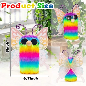 Plush rainbow butterfly gnome with sunglasses for festival window and shelf decoration