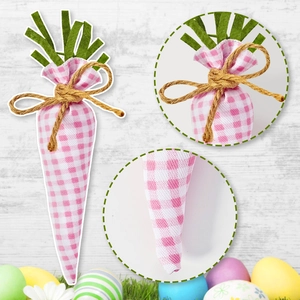 8-piece Easter fabric carrots set with pink plaid pattern and green felt leaves for party décor