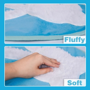 Blue and white cloud pattern plush toilet mat set with fluffy soft lamb wool texture