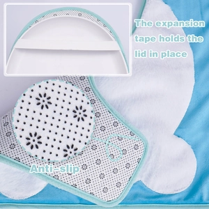 Detail of Easter bunny toilet set showing elastic expansion tape and anti-slip backing