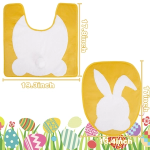 Yellow Easter bunny toilet seat cover and U-shaped rug set with dimensions 17.8x19.3 inch