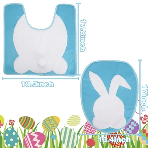 Blue Easter bathroom set with plush rabbit lid cover and U-shaped toilet mat detail