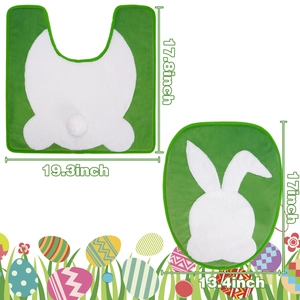 Detail view of Easter bunny bathroom rug set with dimensional plush tail and sizing specs