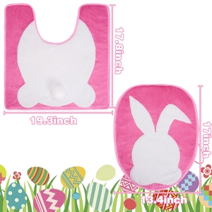 Detail of pink Easter bunny toilet cover set with plush ears and soft texture fabric
