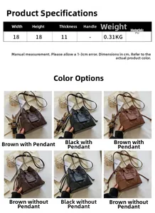 Detailed size chart and multi-color options for the PU leather bucket shoulder bag