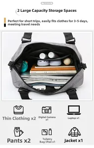 Large gray travel bag with spacious interior for 3-5 days clothes, laptop and camera