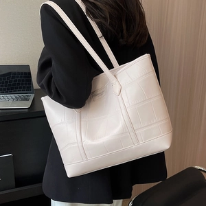 White crocodile pattern large tote bag with top handles for office and daily use