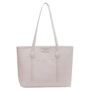 Large capacity white tote bag with crocodile pattern and dual shoulder straps for commute