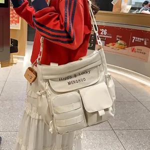 Women Oxford Cloth Tote Bag Large Capacity Multi Pocket Messenger Shoulder Bag For School Commute Letter Print Daily Bag