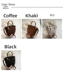 Detail showing crocodile pattern bucket bag in coffee, khaki, white, and black