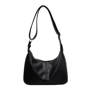 Fashionable black faux leather crescent hobo bag for women with adjustable strap
