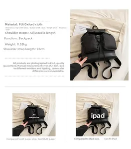 Detailed size measurement showing 30x29x13cm dimensions of the black oxford backpack