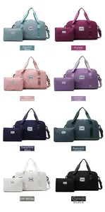 Collection of eight quilted large travel bags with matching pouches in multiple colors