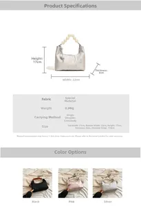 Detail view of stylish cloud bag with pearl handle and textile texture dimensions