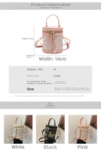 Size chart for embroidery bucket bag showing dimensions 16cm height and 14cm width