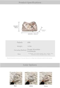 Tableau détaillé des tailles de pochette en soie brodée avec bandoulière perles