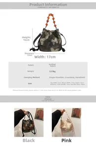 Detailed size guide for butterfly bucket bag with beaded handle showing 17x16x12cm dimensions