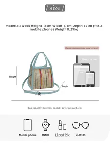 Tabla de tallas para bolso bandolera tejido a rayas azules con capacidad para móvil