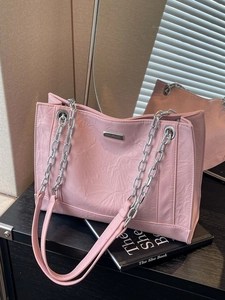 Rosa geprägte Tote Bag mit silberner Kette und modischem strukturiertem Kunstleder