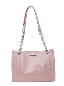 Schicke hellrosa Shopper-Tasche aus Plissee-Lederimitat mit silberner Kette und Logo