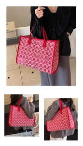 Macro detail of red bridal tote bag featuring woven traditional auspicious patterns