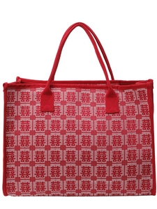 Red bridal tote bag with traditional Double Happiness pattern for Chinese wedding celebrations