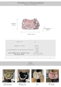 Detailed size chart for cloud pouch with pleated design and pearl handle strap