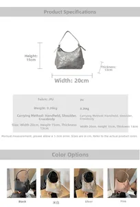 Detailed size chart for minimalist crossbody bag with PU material and strap dimensions
