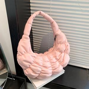 Pink quilted ruched cloud shoulder bag with minimalist underarm design for summer style