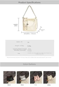 Detailed size chart for Chinese style PU crossbody bag with beaded chain and dimensions
