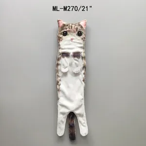 Asciugamani appeso a forma di gatto tigrato in peluche grigio-marrone, lungo 53 cm