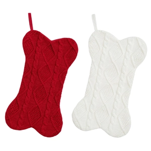 Calcetines de Navidad de punto con forma de hueso en rojo y blanco para decoración