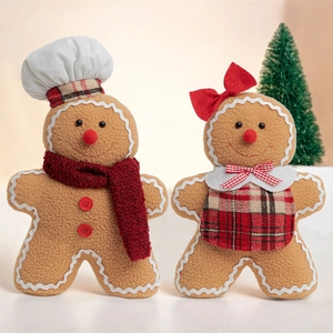 Christmas Gingerbread Man Plush Toy Cartoon Holiday Ornament Wearing Scarf Chef Hat Bow Plaid Dress For Home Party Decoration Stuffed Doll