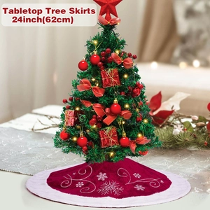 Jupe de sapin de Noël en velours rouge de 62 cm avec flocons brodés et bordure en peluche