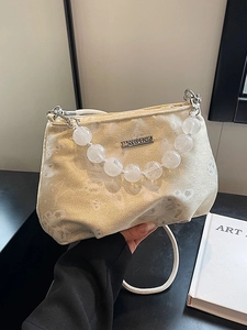 Beaded handle shoulder bag with butterfly jacquard and metallic Jingpin logo