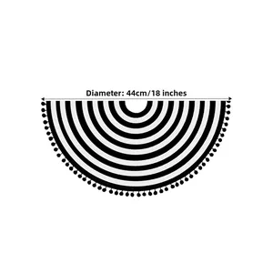 Detail of 44cm black and white striped Christmas tree skirt with black pom pom trim