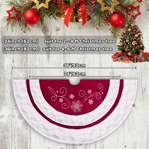 Tableau des tailles pour tapis de sapin de Noël rouges avec broderies de flocons de neige